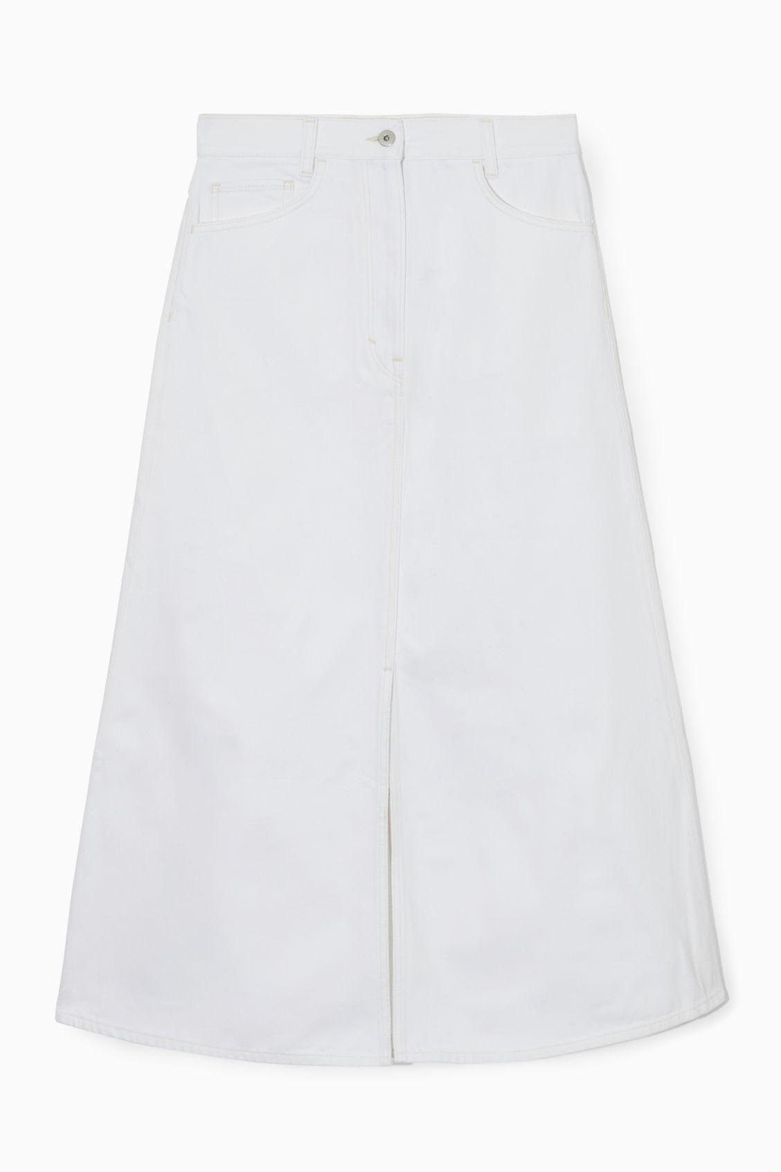 COS A-line Denim Midi Skirt in White | Lyst