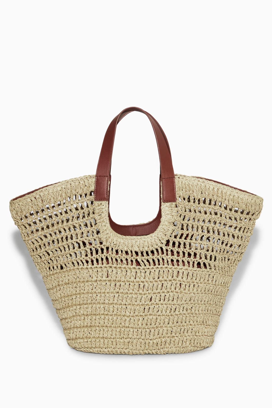 COS Leather-trimmed Basket Bag in Natural | Lyst