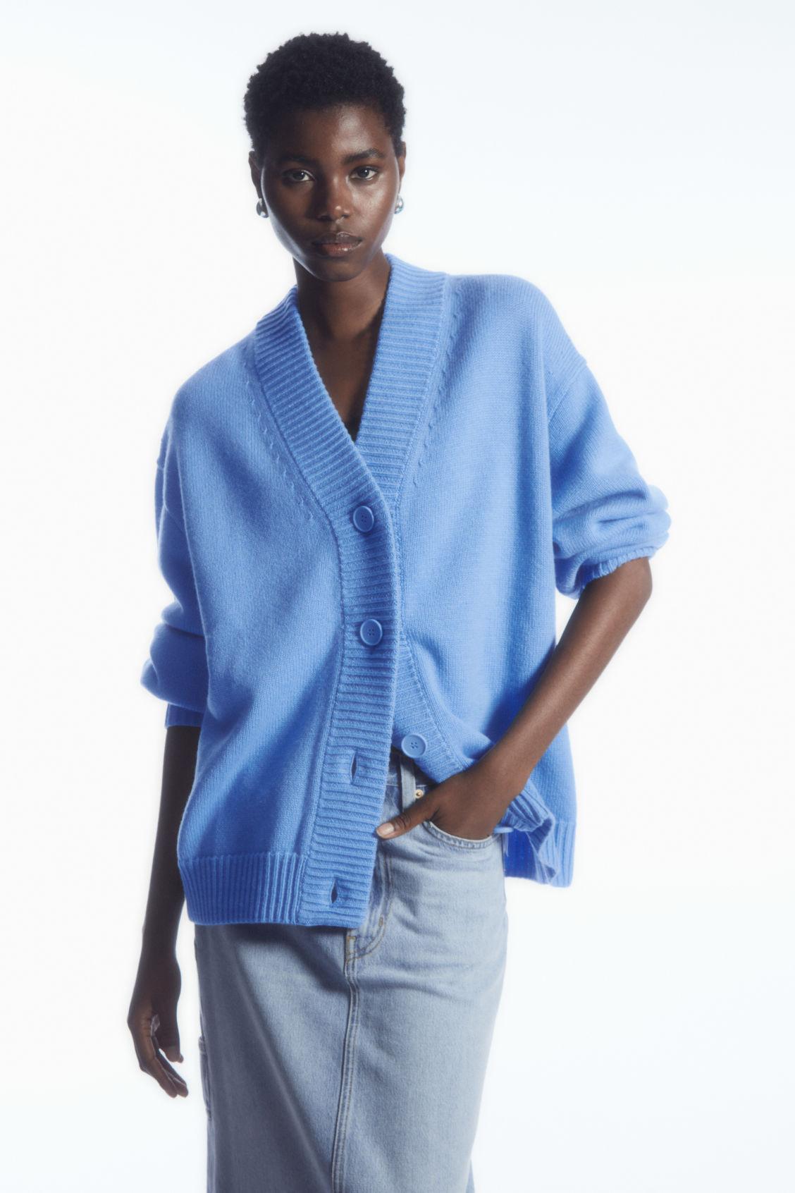 COS Cocooning Wool V-neck Cardigan in Blue | Lyst