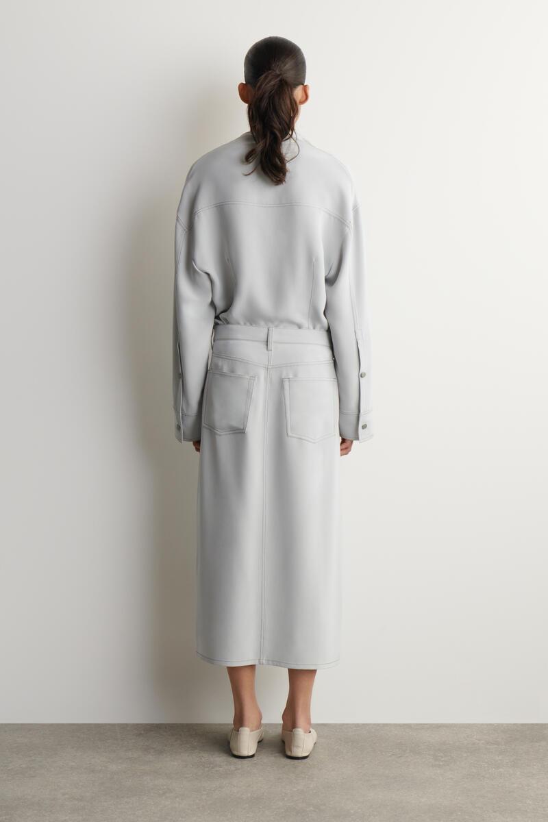 Jupe COS Femme - Taille 6 UK - Soie Gris Vert - A-line Midi Texturée - Doublure