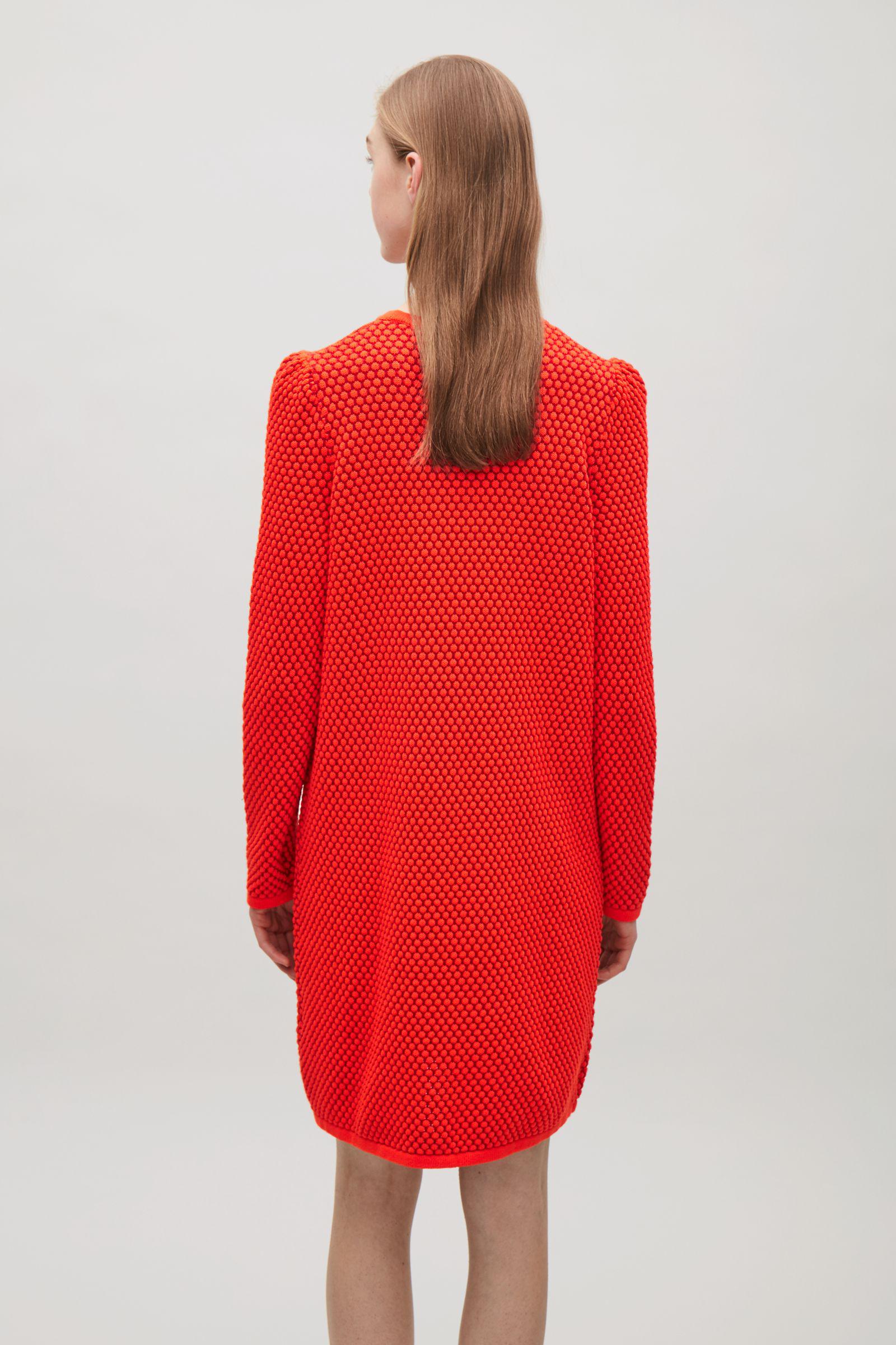 COS Cotton Raised Knit Dress in Red Lyst