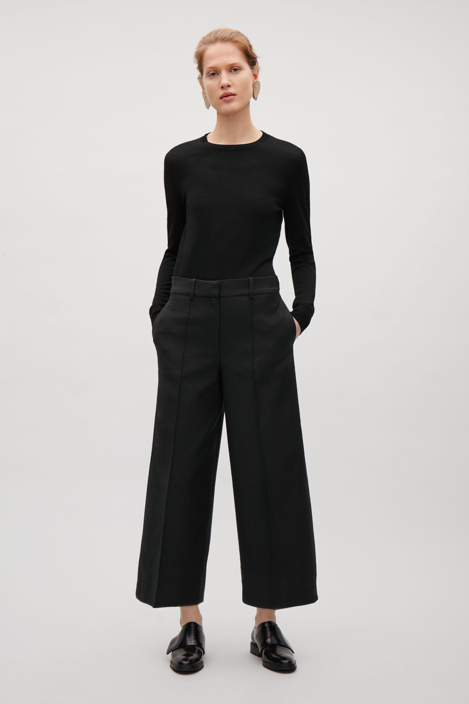 COS Cropped Wide-leg Trousers in Black | Lyst