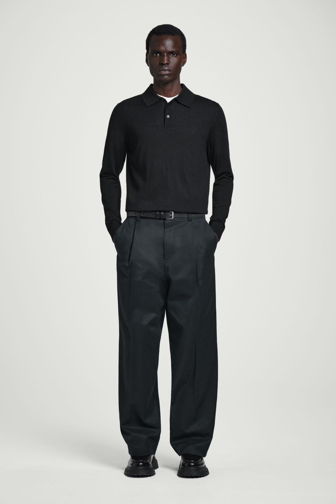 COS Pleated Cotton Wide-leg Trousers in Blue for Men | Lyst