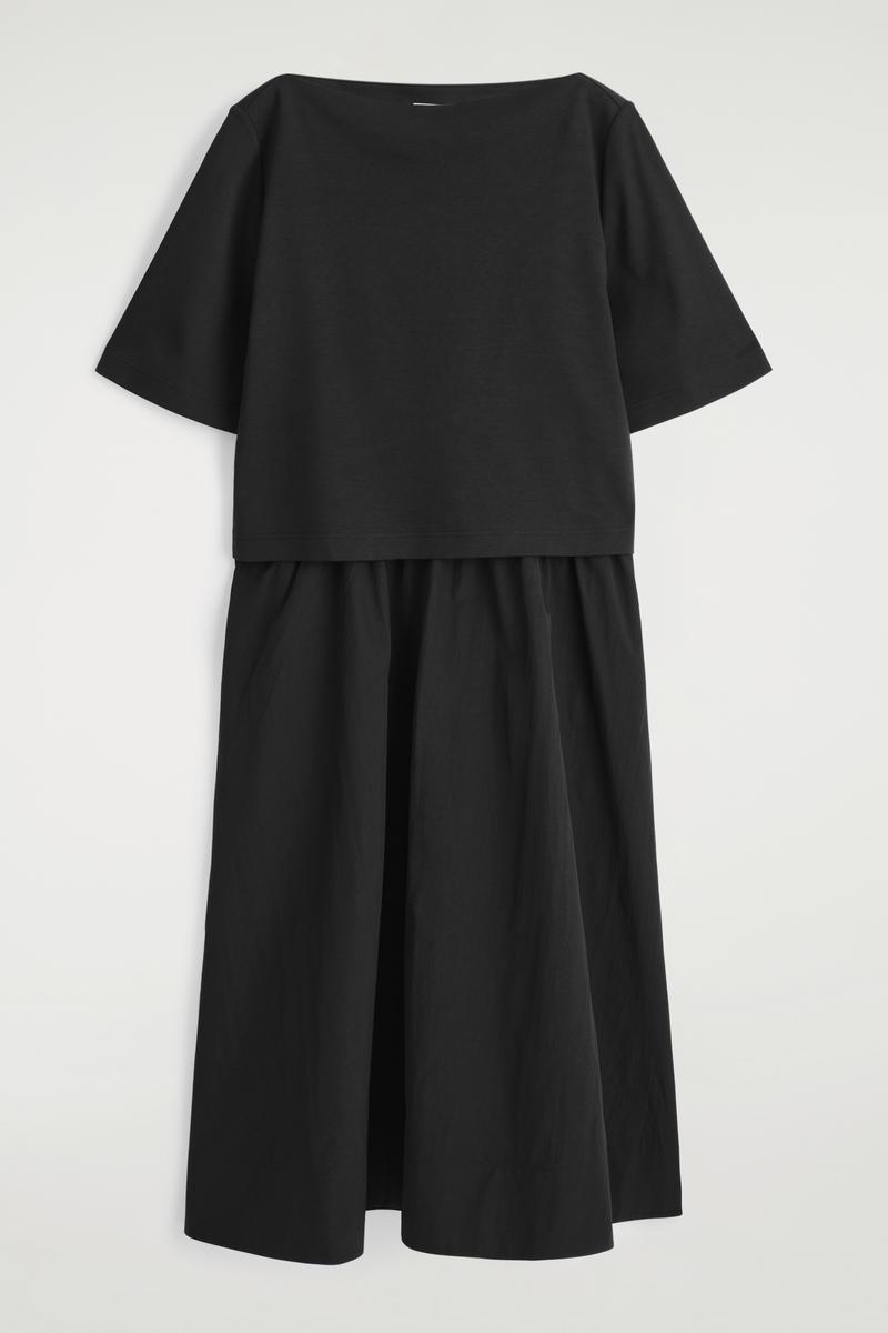 COS Layered Boat-Neck Midi Dress in Black | Lyst