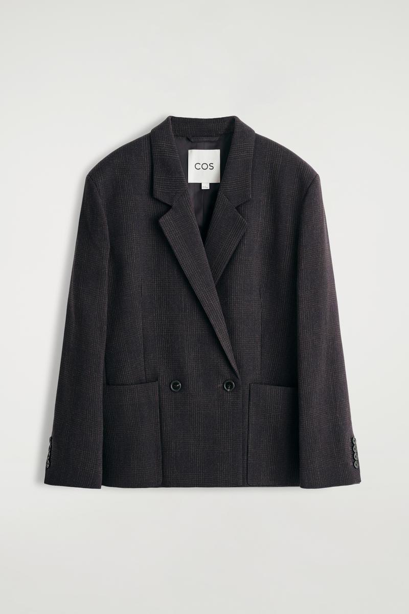COS Checked Double-Breasted Blazer in Black | Lyst
