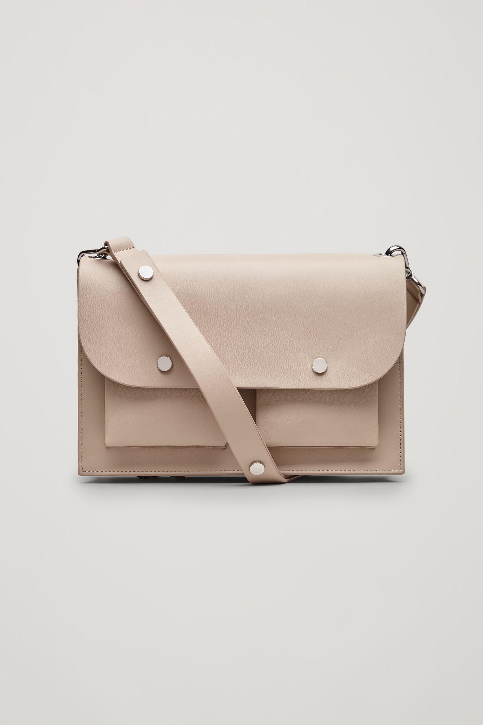 COS Leather Shoulder Bag With Front Pockets in Natural - Lyst