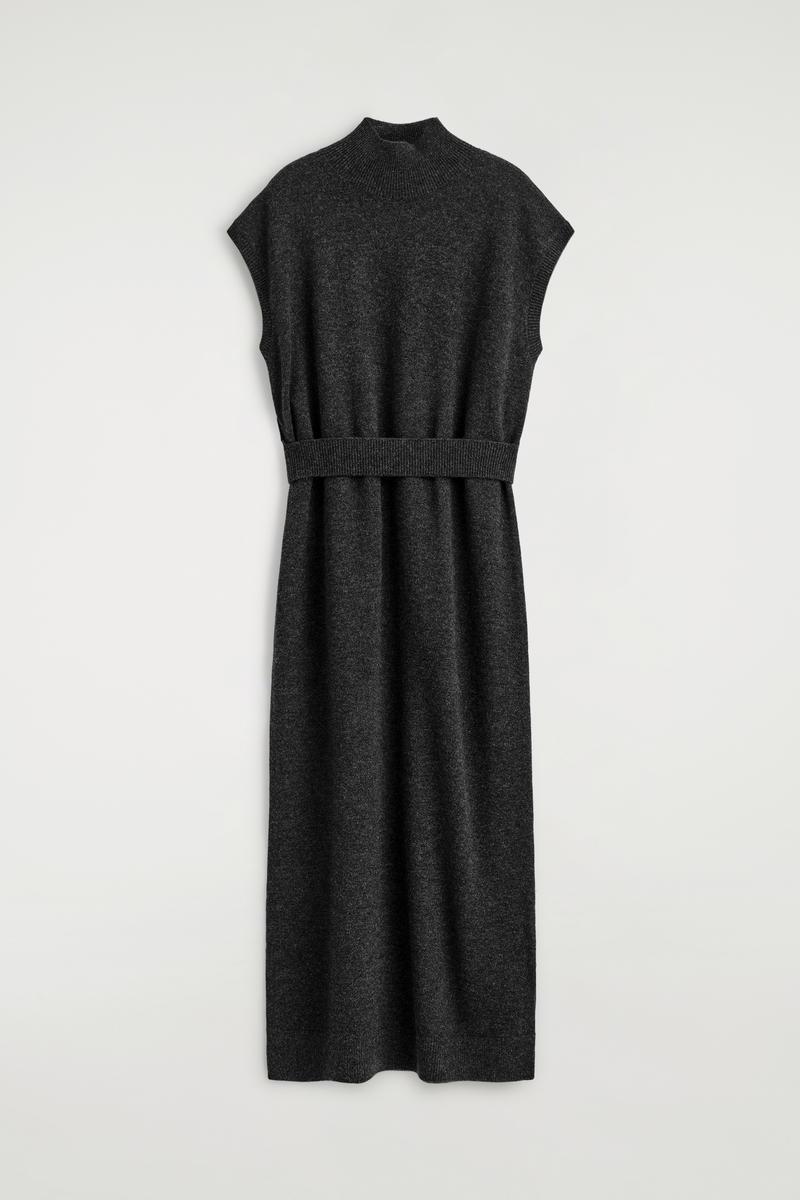 cos black ribbed dress COS Buttoned Rib-Knit Maxi Dress