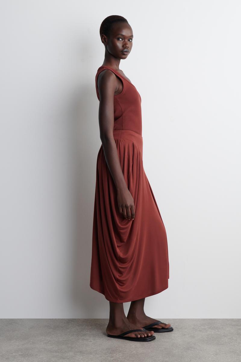cos asymmetric draped midi dress Printed One Shoulder Asymmetrical Maxi Dress Caramel / XL