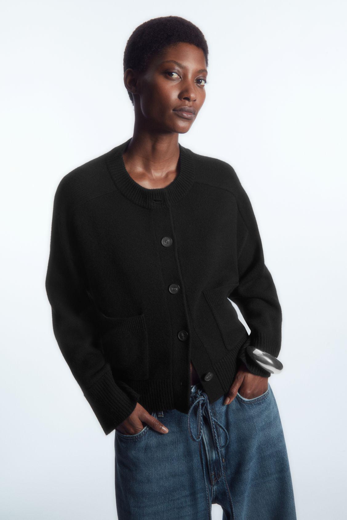 Crew neck black cardigan hotsell
