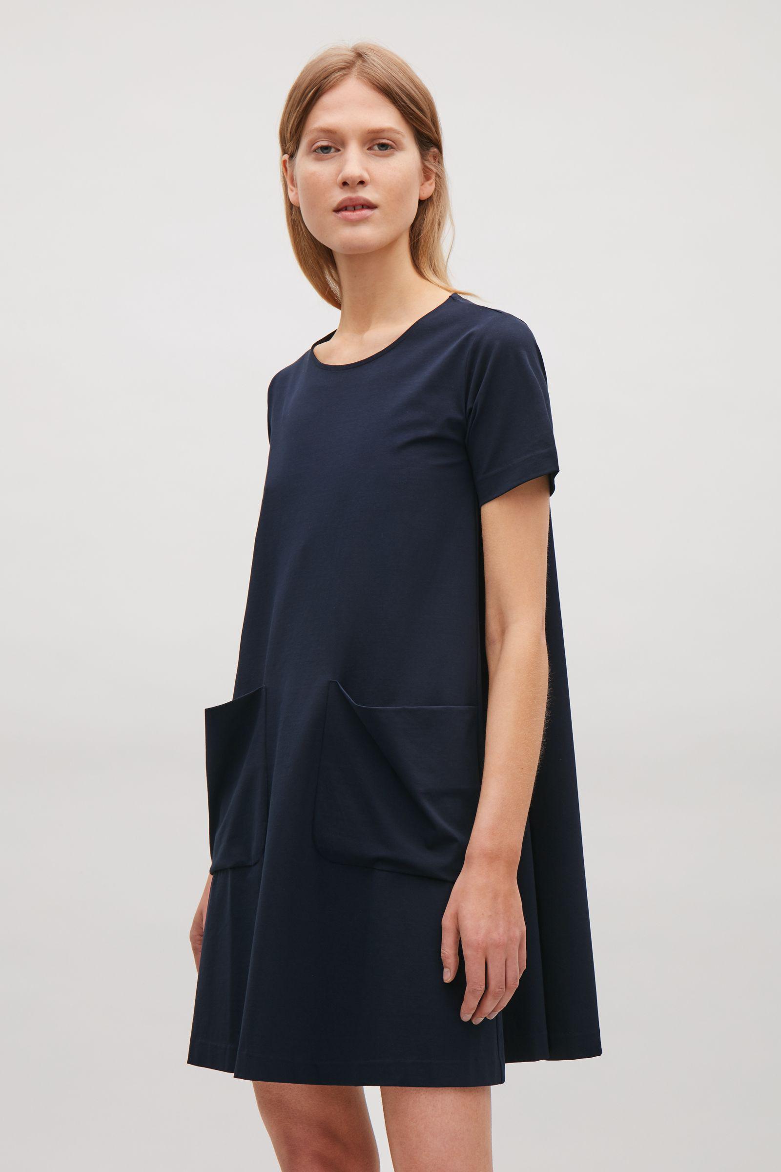 COS Cotton A-line Jersey Dress in Navy (Blue) - Lyst