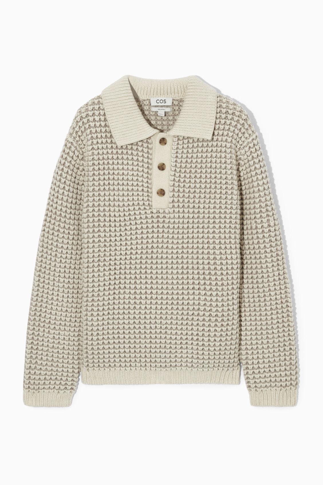 COS Two-tone Waffle-knit Polo Shirt in White for Men | Lyst