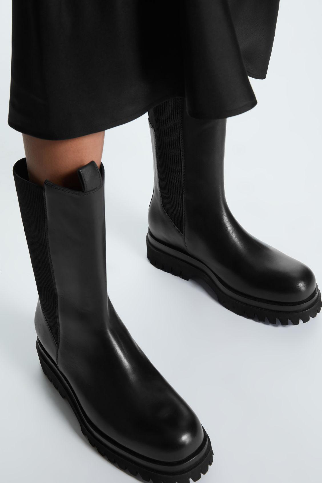 COS Chunky Leather Chelsea Boots in Black | Lyst