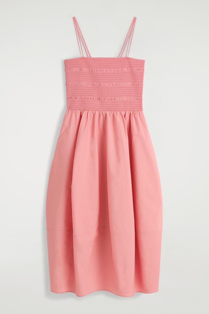COS Smocked Midi Dress in Pink | Lyst