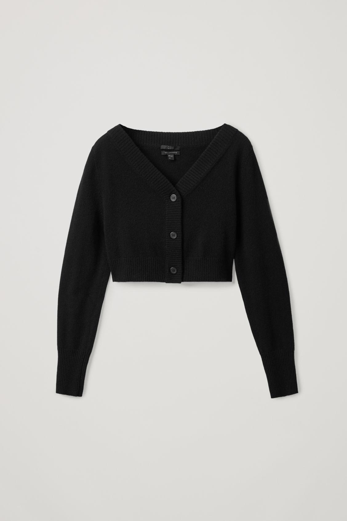 COS Cropped Cashmere Cardigan in Black | Lyst