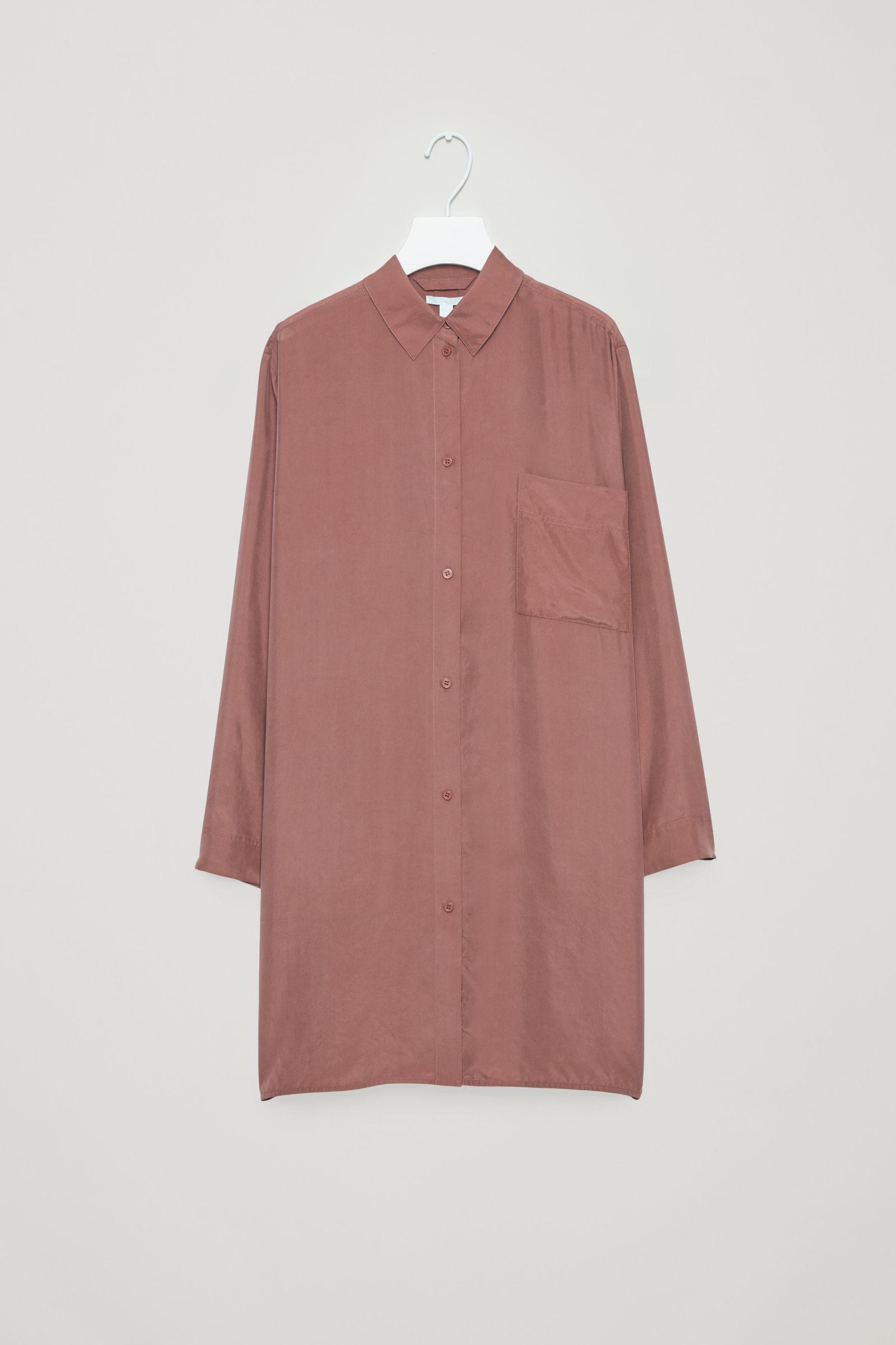 COS Long Silk Shirt in Dark Pink (Pink) - Lyst