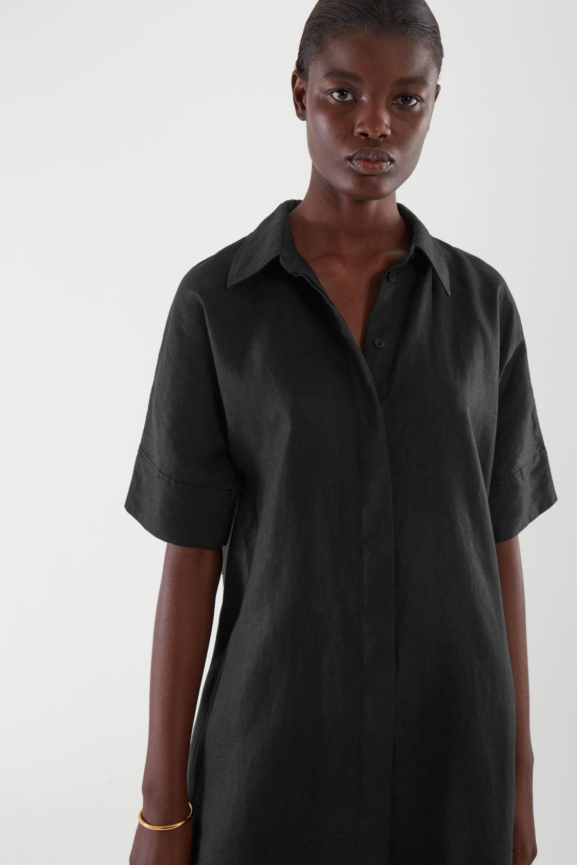 COS Linen Shirt Dress in Black | Lyst