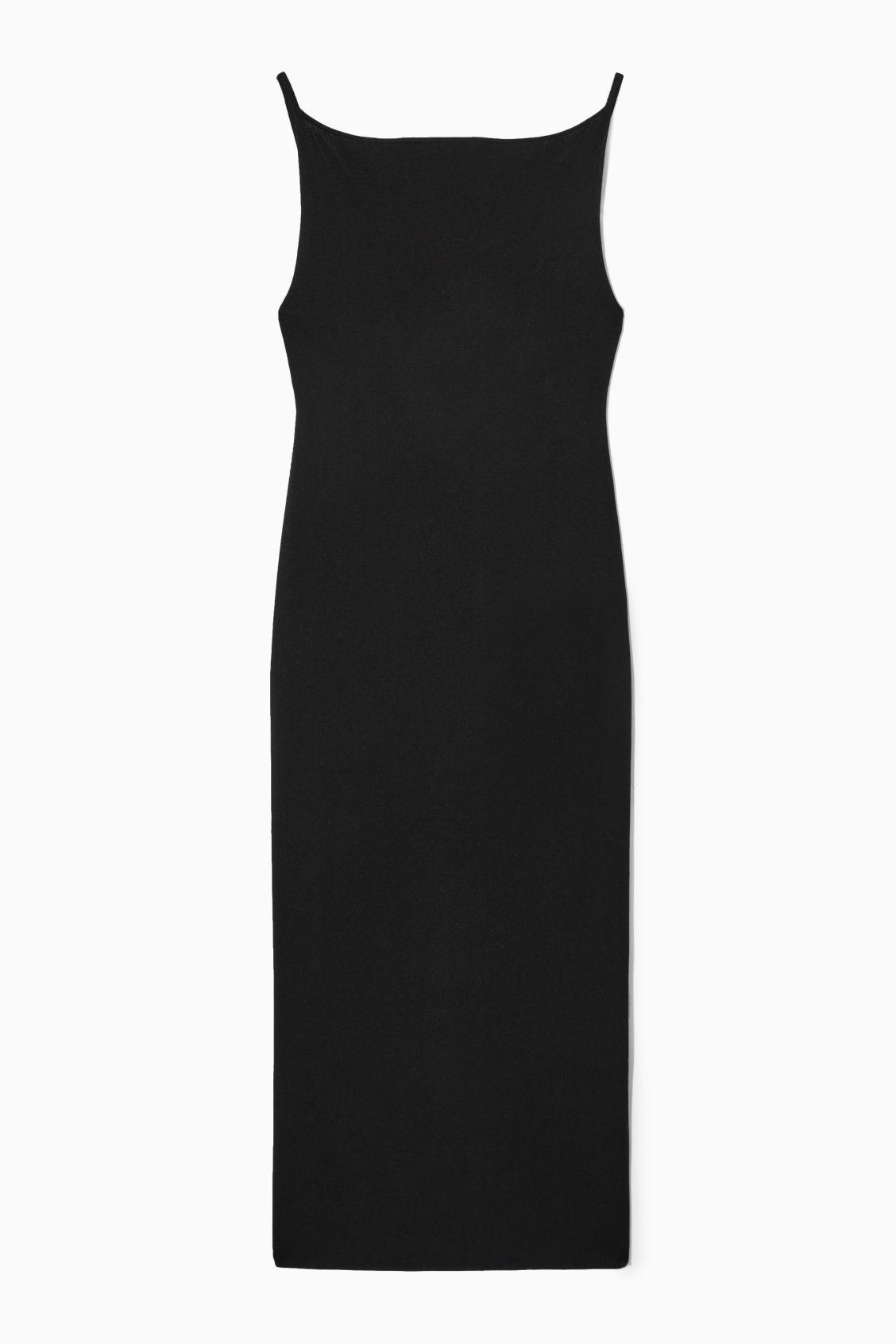 COS Square-neck Knitted Midi Slip Dress in Black | Lyst