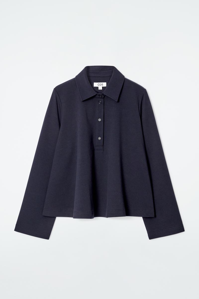 COS Flared Cotton-Jersey Polo Shirt in Blue | Lyst COS Flared Cotton-Jersey Polo Shirt in Blue | Lyst