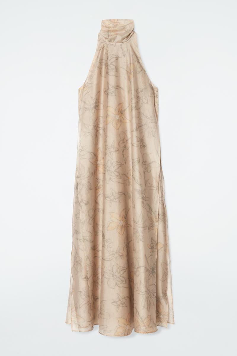 COS Floral-print Halterneck A-line Maxi Dress in Natural | Lyst