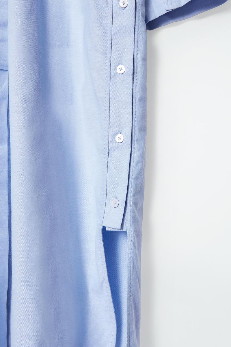 princess polly baby blue dress GATHERED COTTON MIDI SHIRT DRESS - NAVY main image 0
