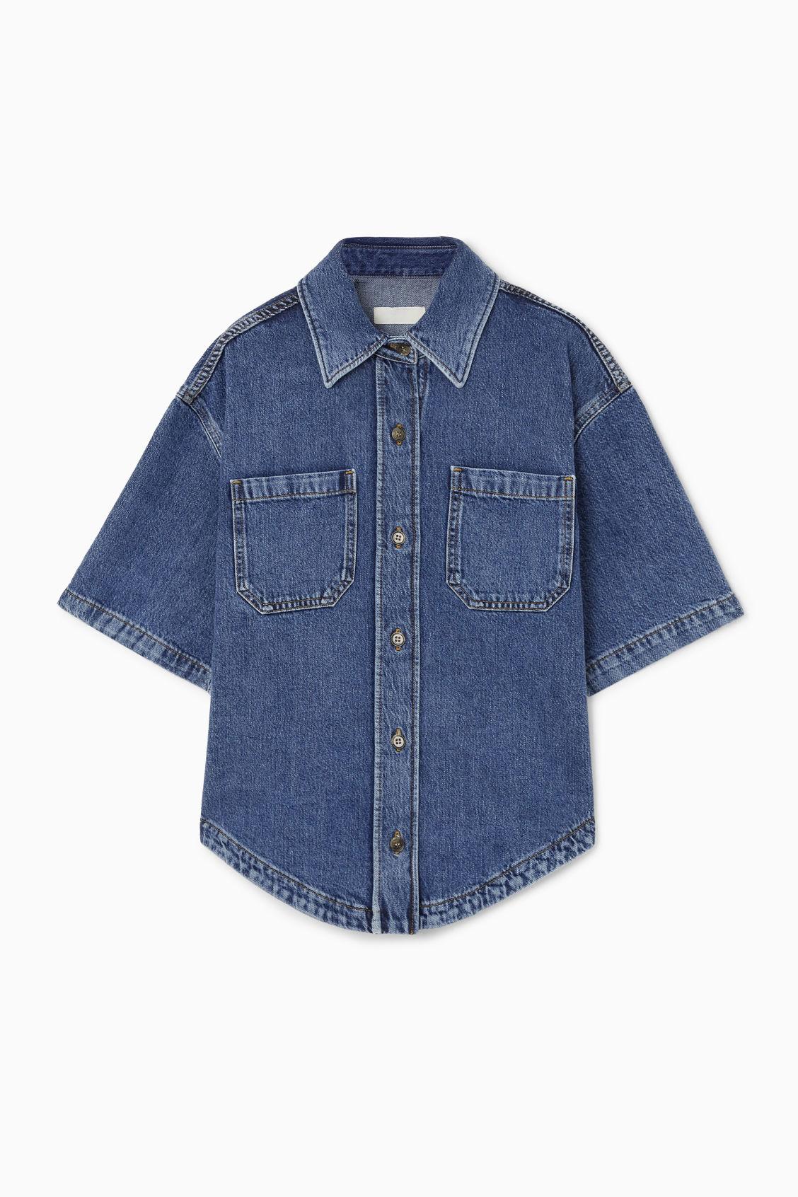 COS Curved-hem Short-sleeved Denim Shirt in Blue | Lyst