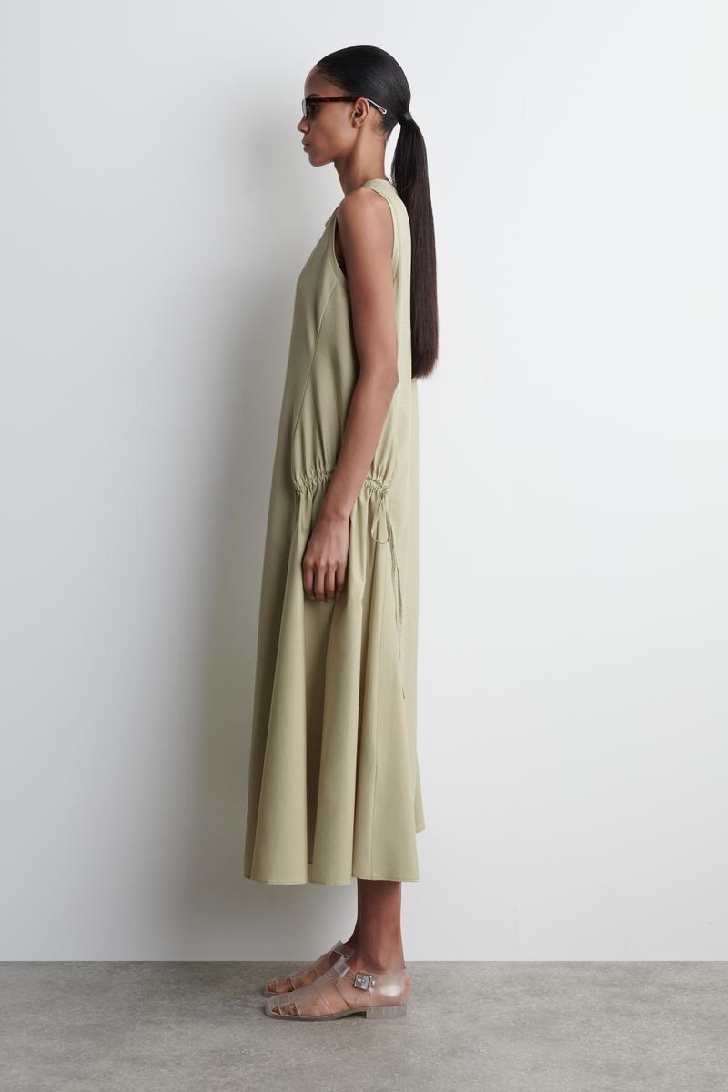 COS Panelled Gathered-Side Midi Dress in Natural | Lyst