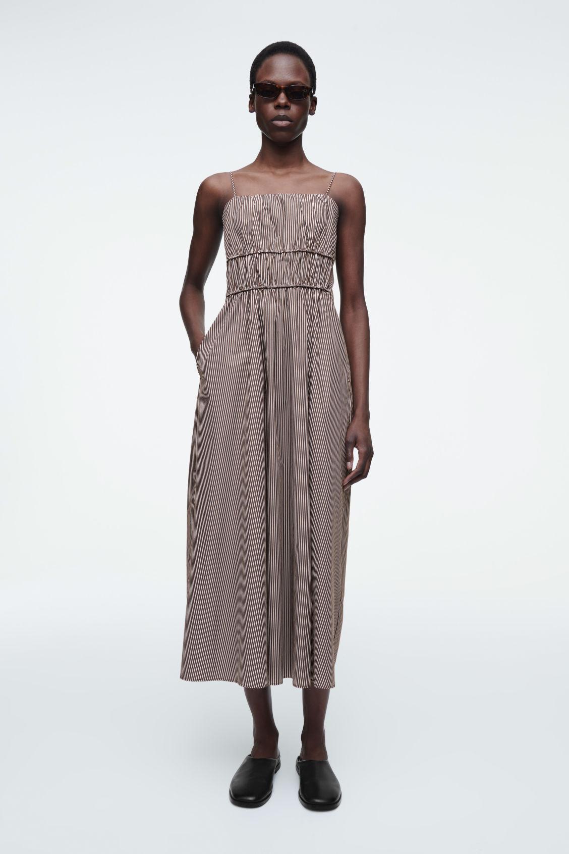 cos brown striped dress Gathered-Waist Midi in Wedding Dress Alert: It fall-plaid-gingham Men's Size:6.5 US neckline and delicate rouleau