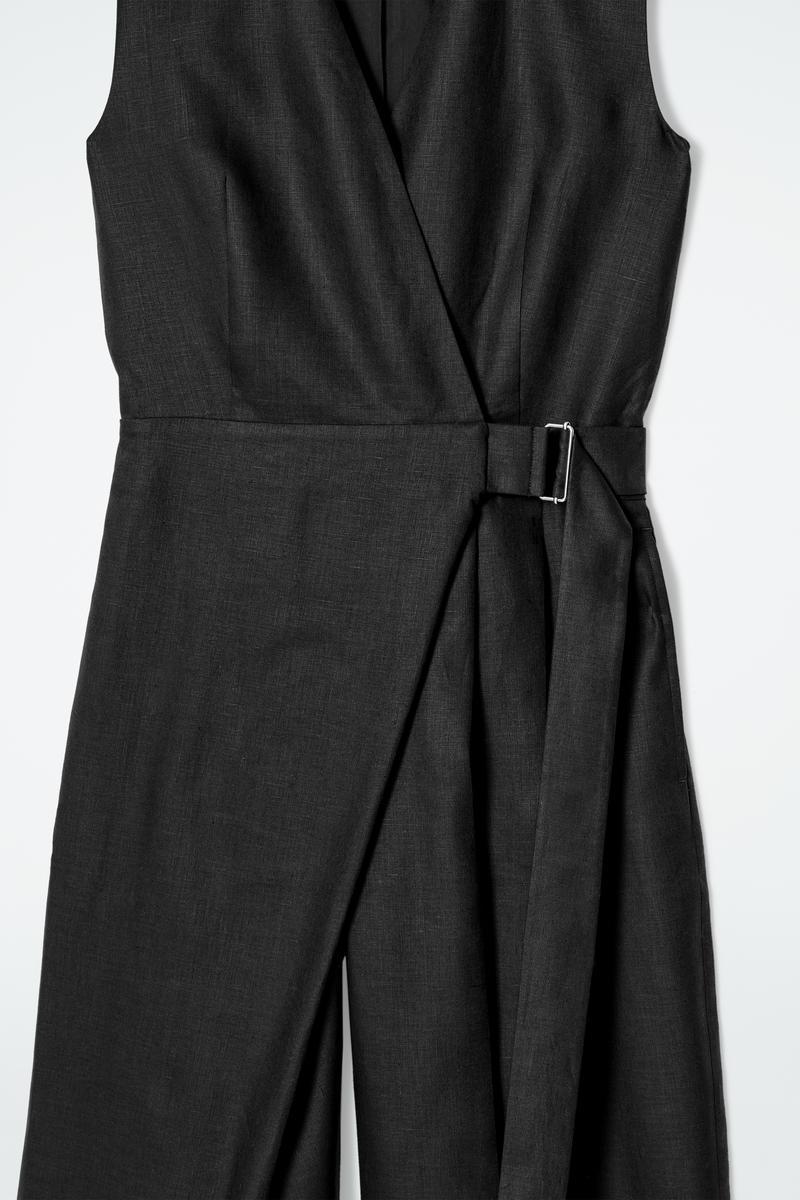 COS Wrap-Front Linen Jumpsuit in Black | Lyst