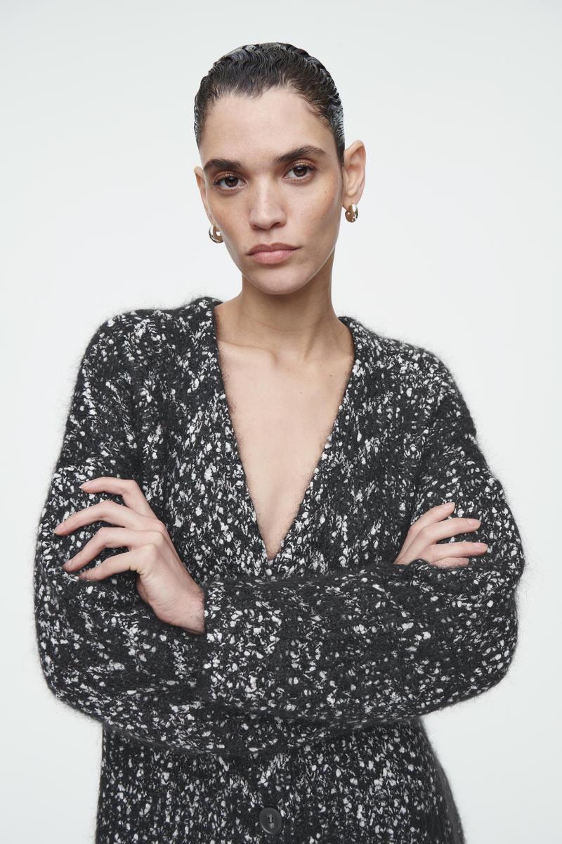 COS Oversized Herringbone Mohair-blend Cardigan in Gray | Lyst