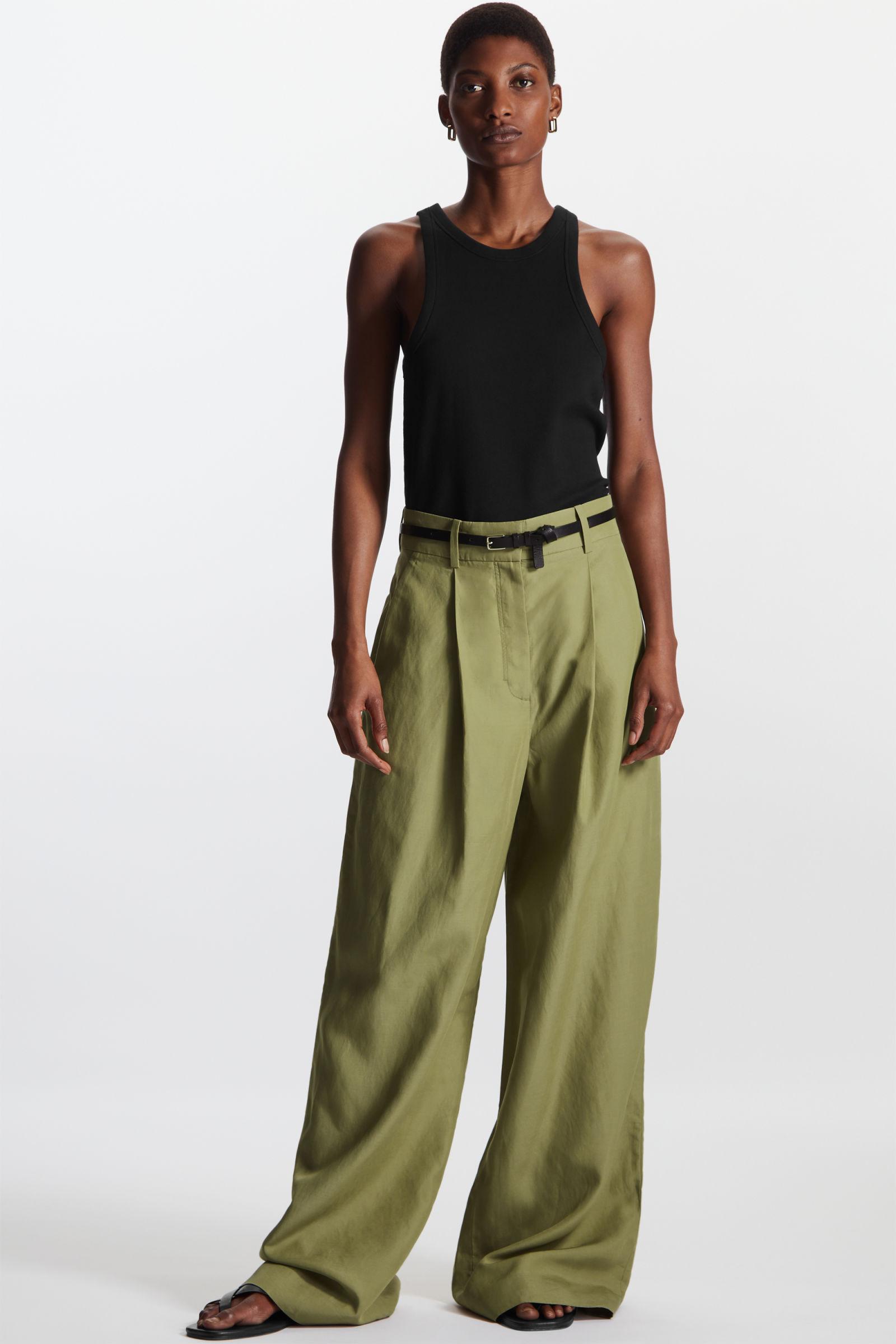 COS High-waisted Wide-leg Trousers in Green | Lyst UK