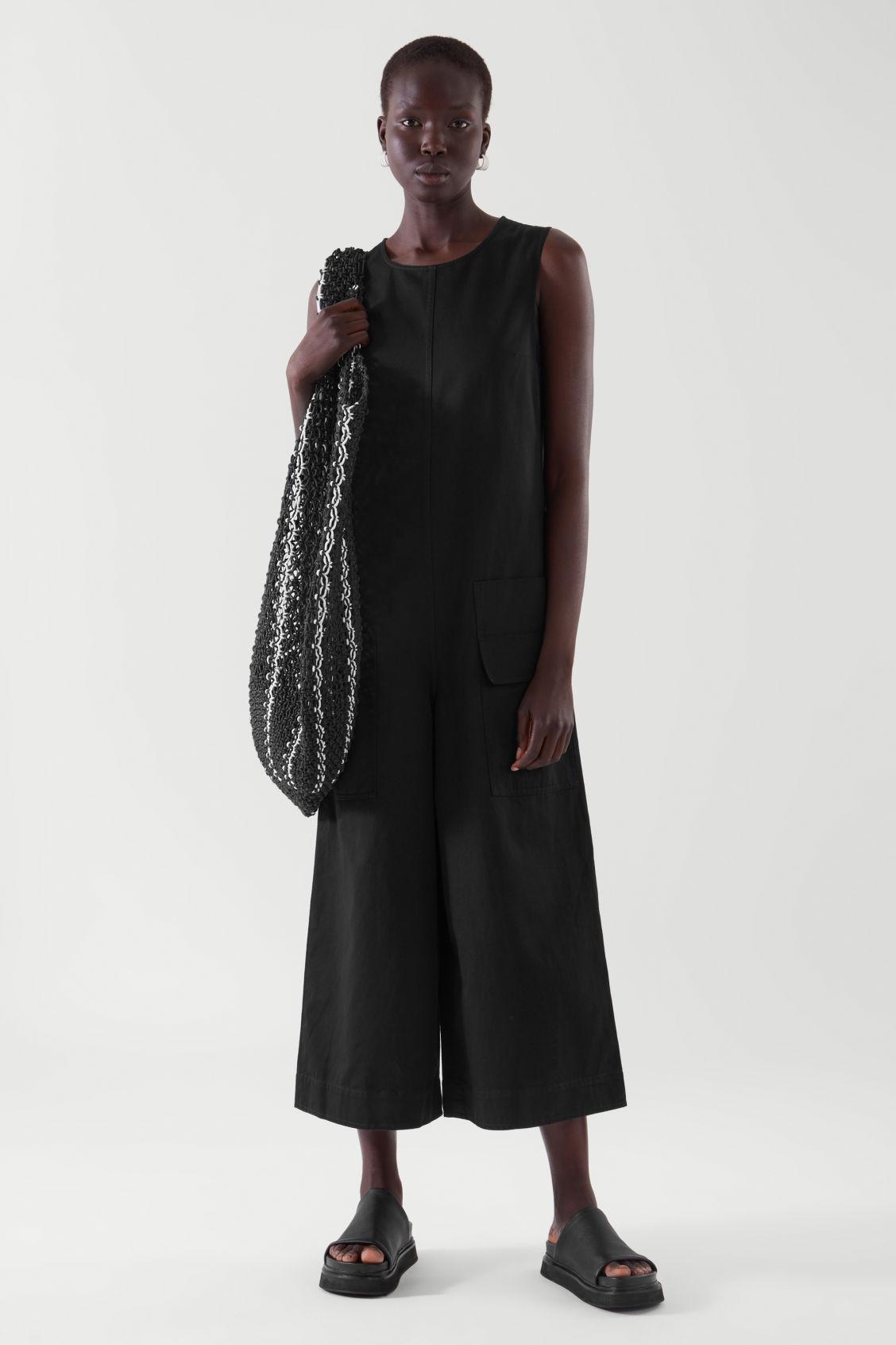 COS Wide-leg Organic Cotton-linen Jumpsuit in Black | Lyst
