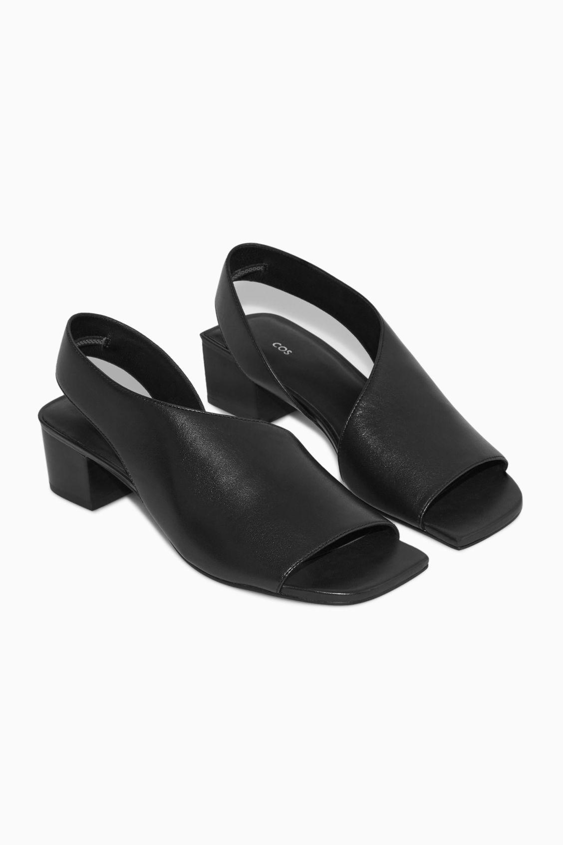 COS Leather Slingback Block-heel Sandals in Black | Lyst