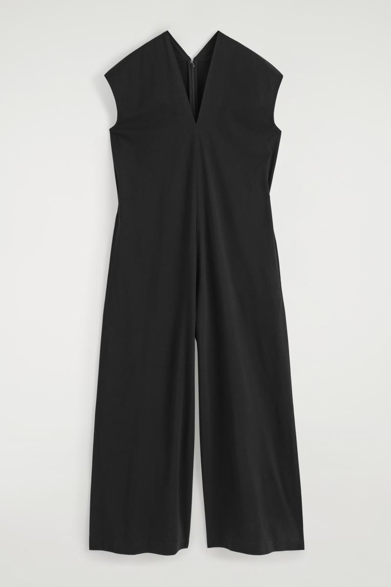新品 COS コス ラップフロント LINEN JUMPSUIT ブラック 36 WRAP-FRONT LINEN JUMPSUIT - BLACK | COS