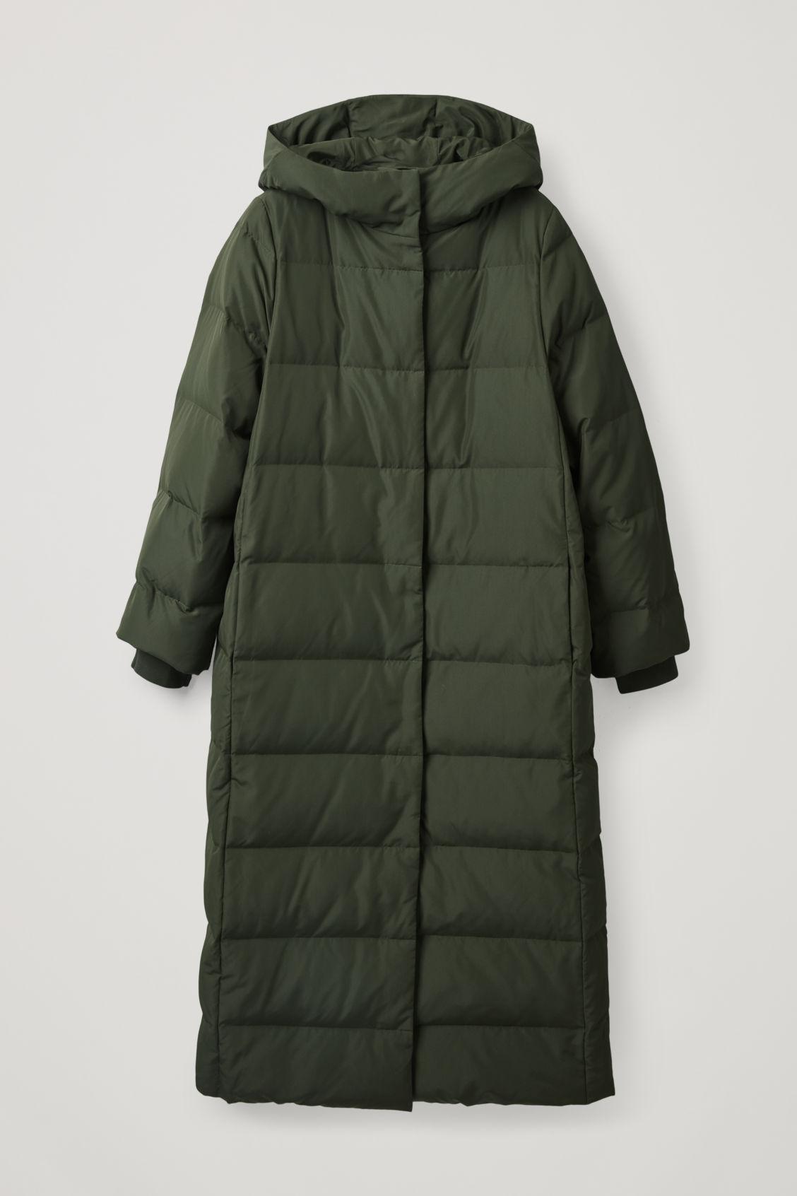 COS Hooded Long Puffer Coat in Green | Lyst
