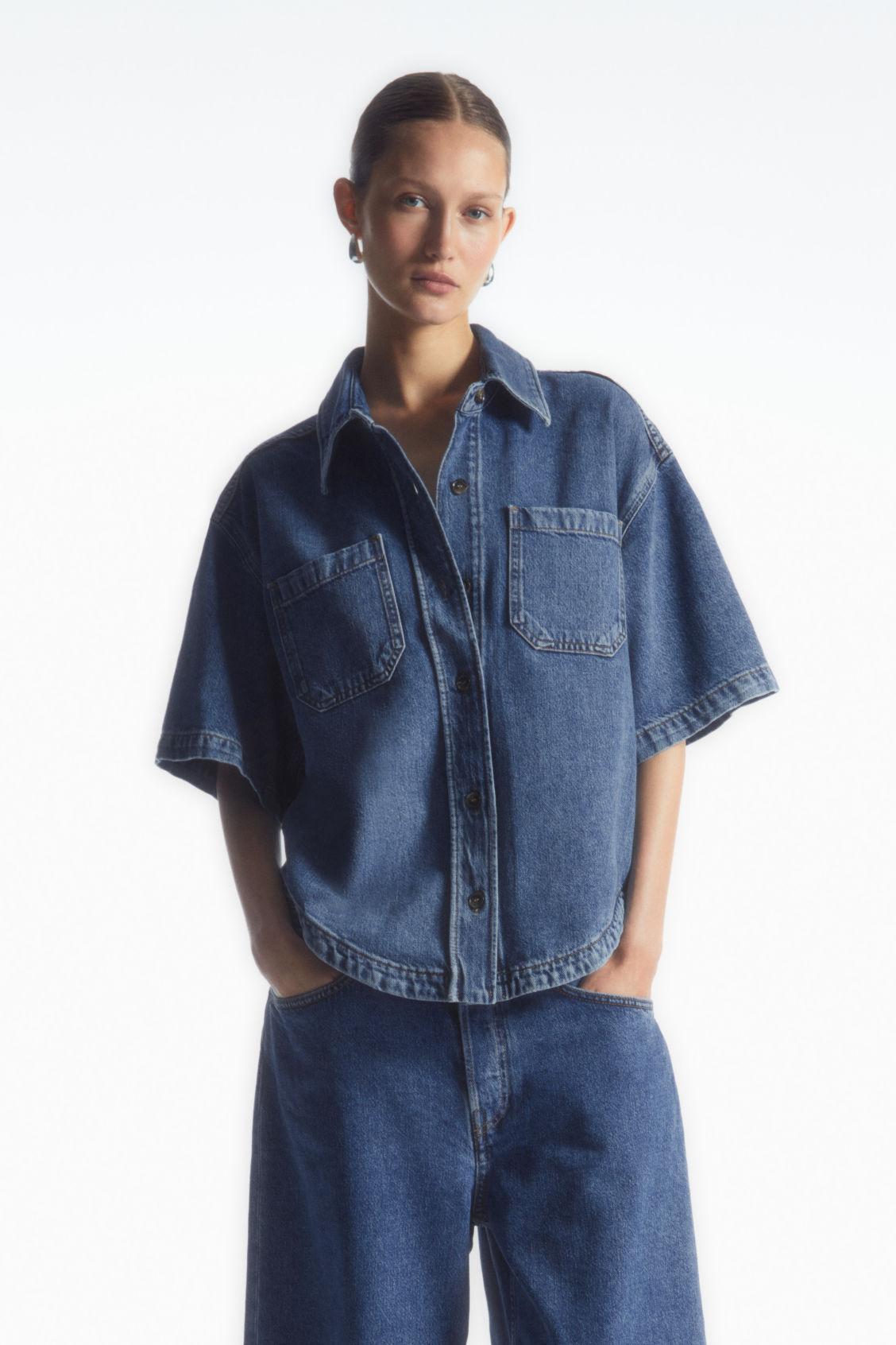 COS Curved-hem Short-sleeved Denim Shirt in Blue | Lyst