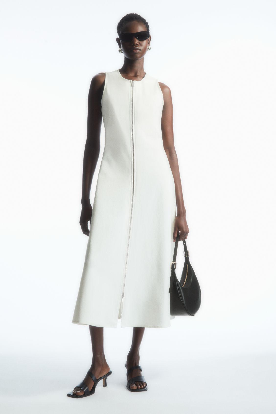 COS Flared Zip-up Midi Dress in White | Lyst