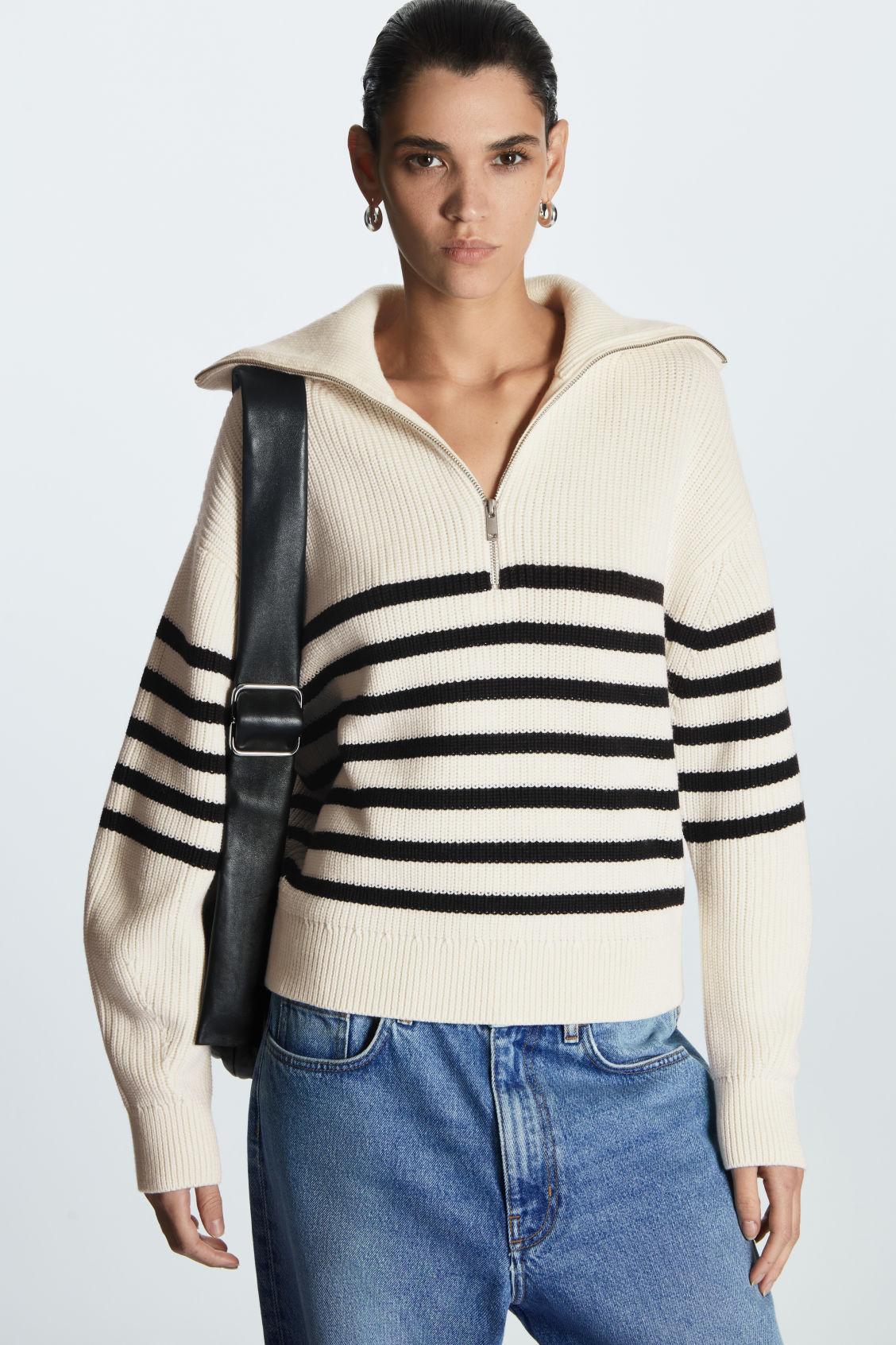COS Wool And Cotton Half-zip Jumper in White | Lyst