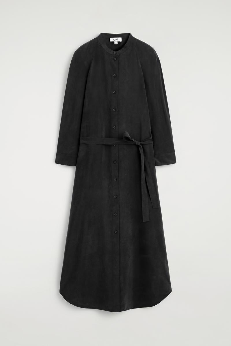cos shirt dress black COS Women's Corduroy Mini Shirt Dress in Black | Cotton