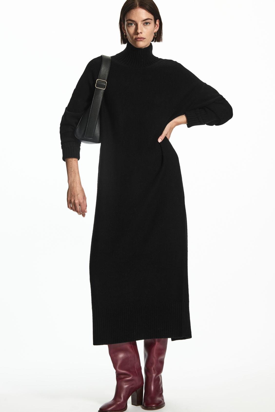 COS Longline Knitted Dress in Black