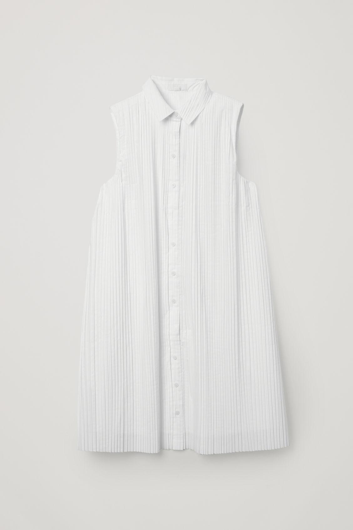 pleated white shirt dress