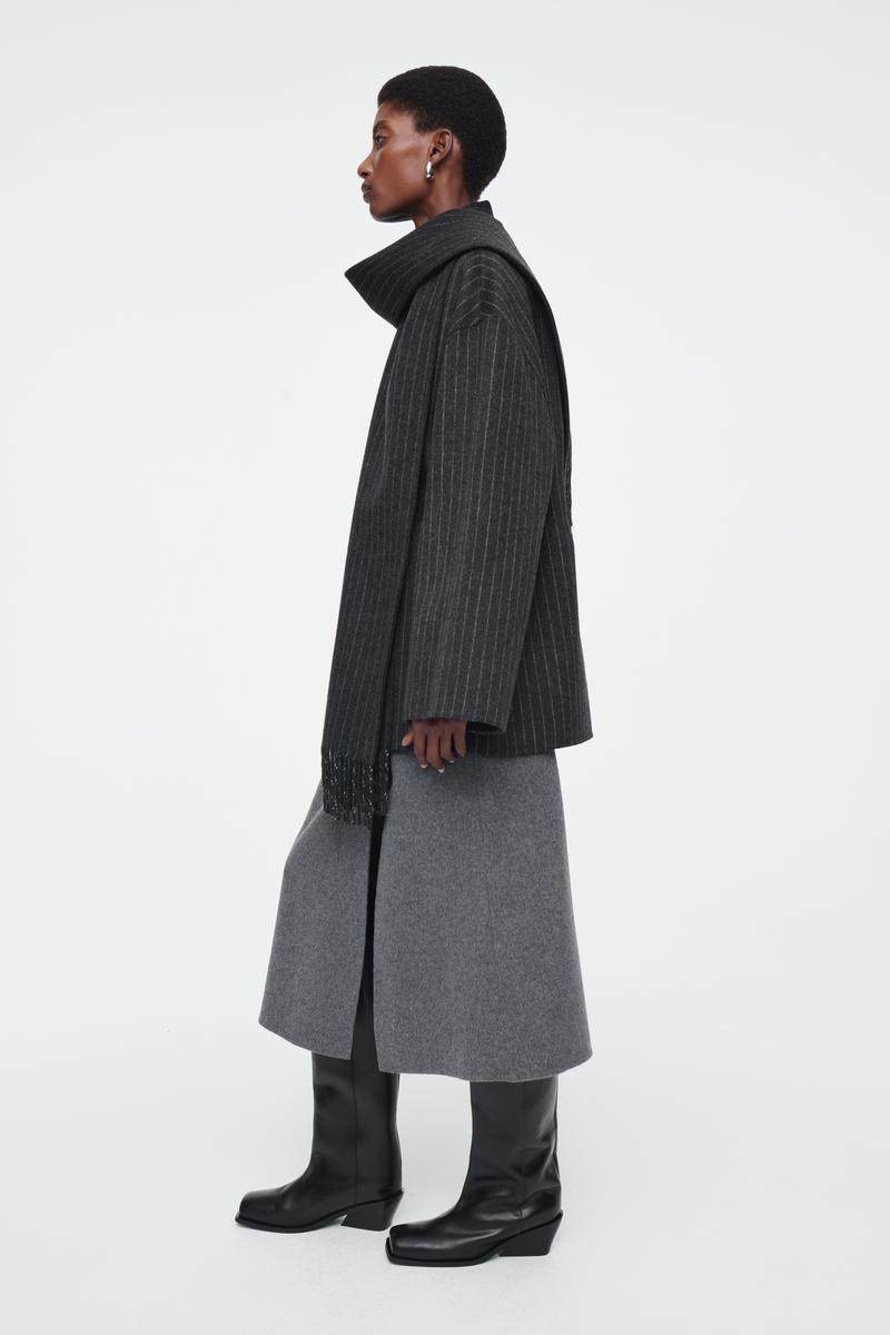 COS 黒　オーバーサイズ　ウールブレンドスカーフジャケット DOUBLE-FACED WOOL SCARF JACKET ダブルフェイスウールスカーフ