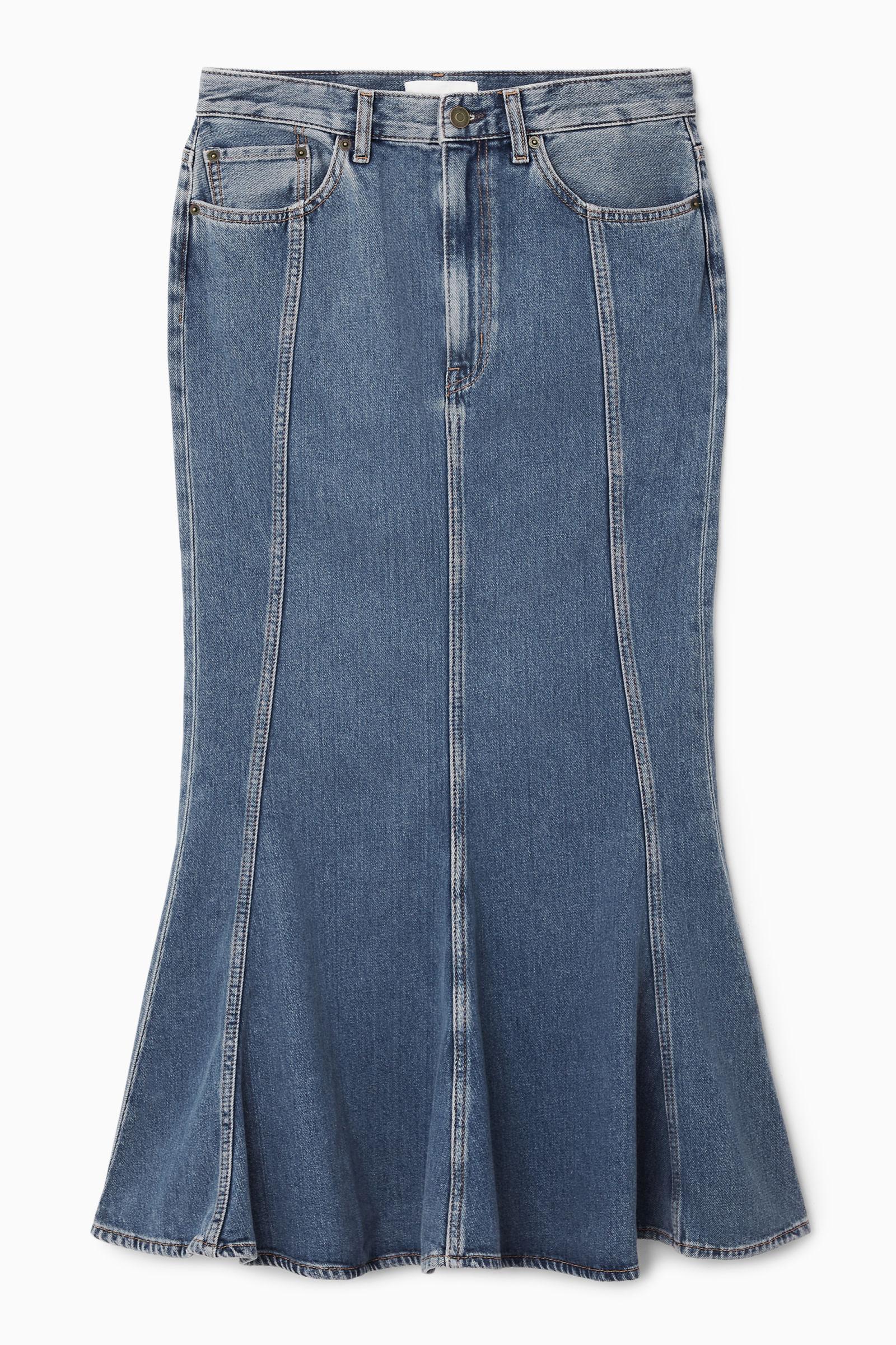 Flared top denim skirt
