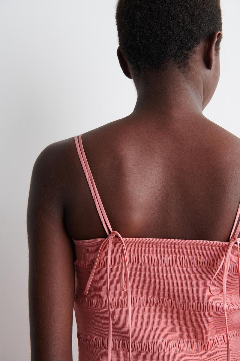 COS Smocked Midi Dress in Pink | Lyst
