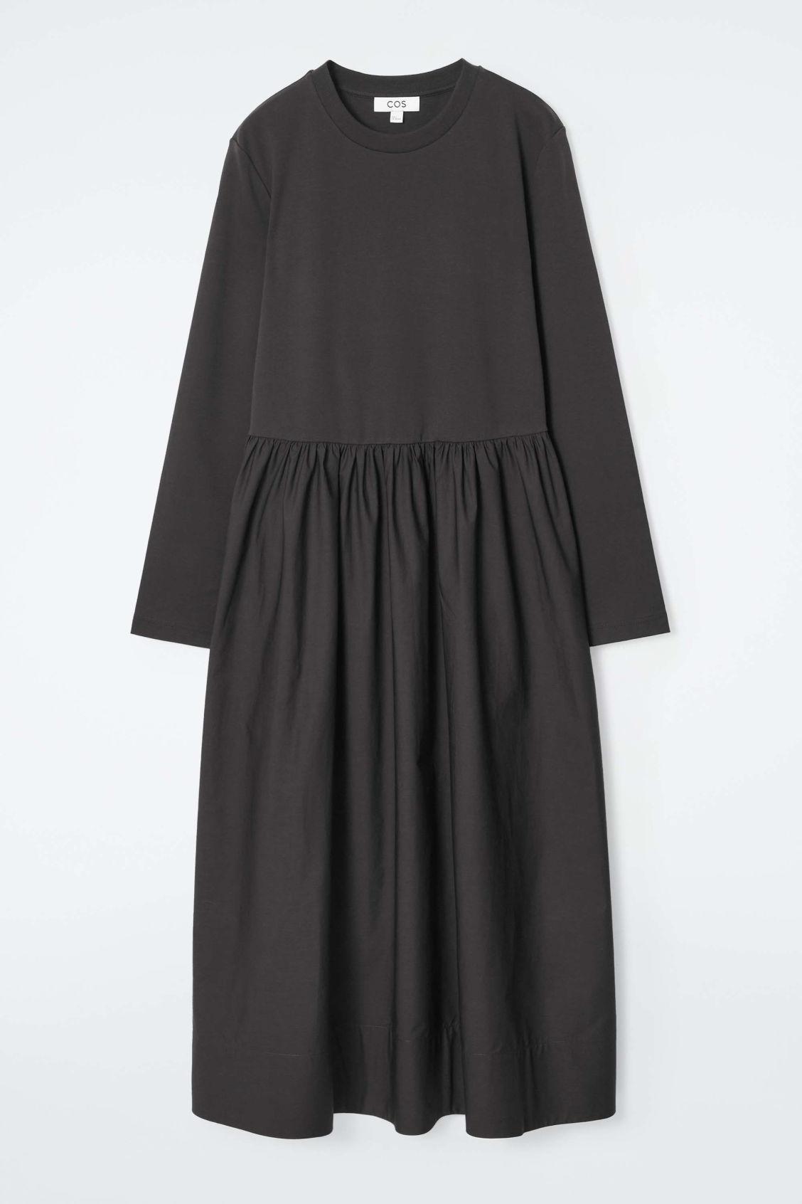 COS Contrast-Panel Long-Sleeved Midi Dress in Black | Lyst