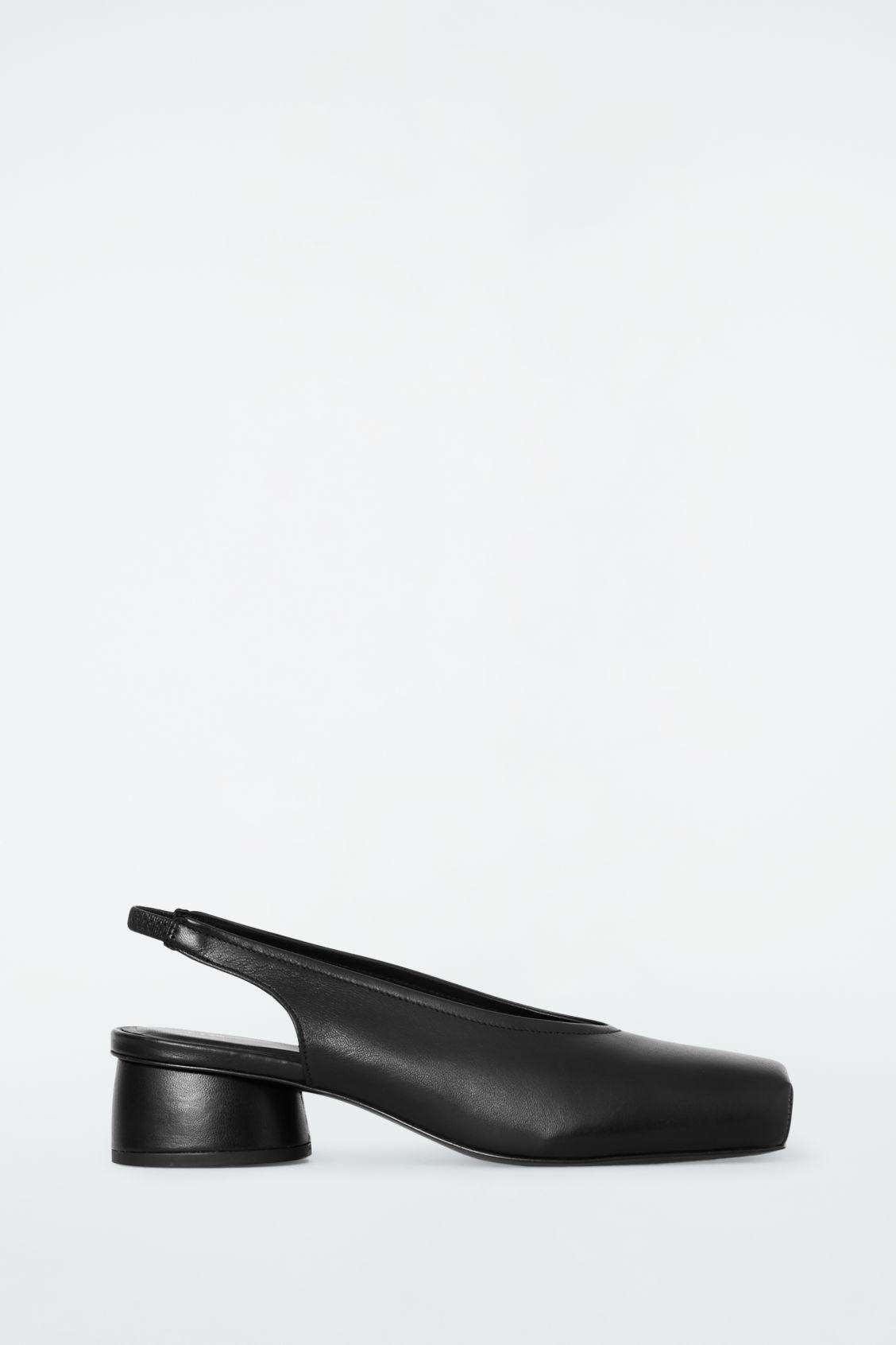 COS Square-toe Leather Heeled Ballet Pumps in Black | Lyst