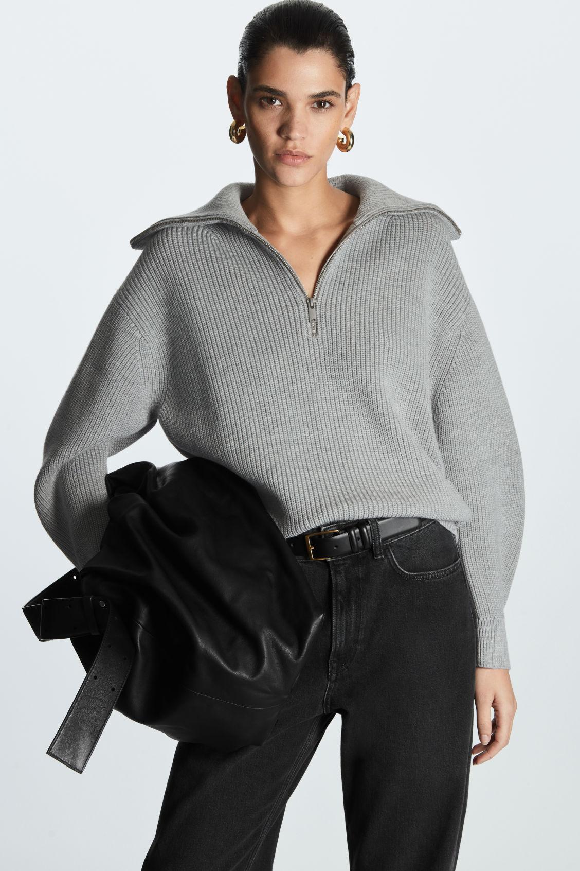 COS Wool And Cotton Half-zip Jumper in Gray | Lyst
