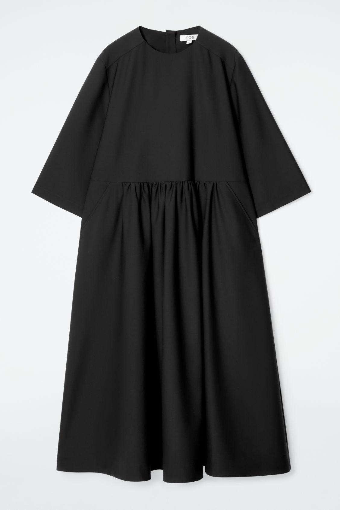cos gathered midi dress COS Women's Black Gathered Open-back Midi Dress