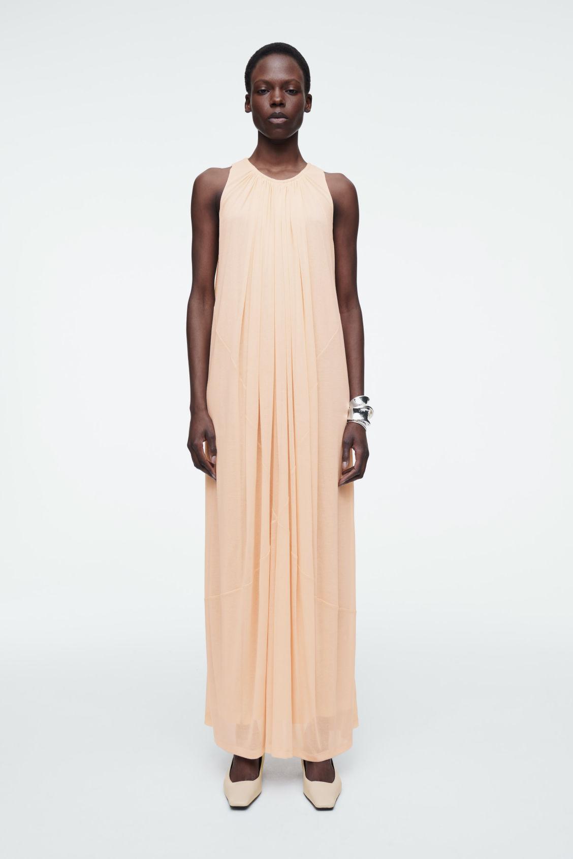 cos orange maxi dress PLEATED LINEN MAXI DRESS - ORANGE