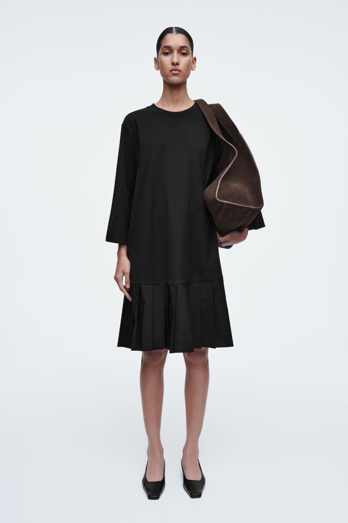 COS Pleated Dropped-waist T-shirt Dress in Black Lyst