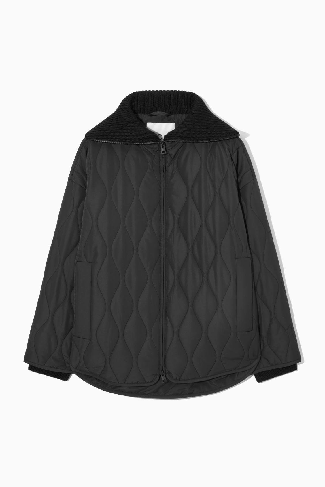 COS Oversized Knittedcollar Quilted Jacket in Black Lyst